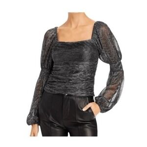 Line & Dot Olivia Mesh Blouse Black Silver Stripe‎ Long Sleeve Metallic S